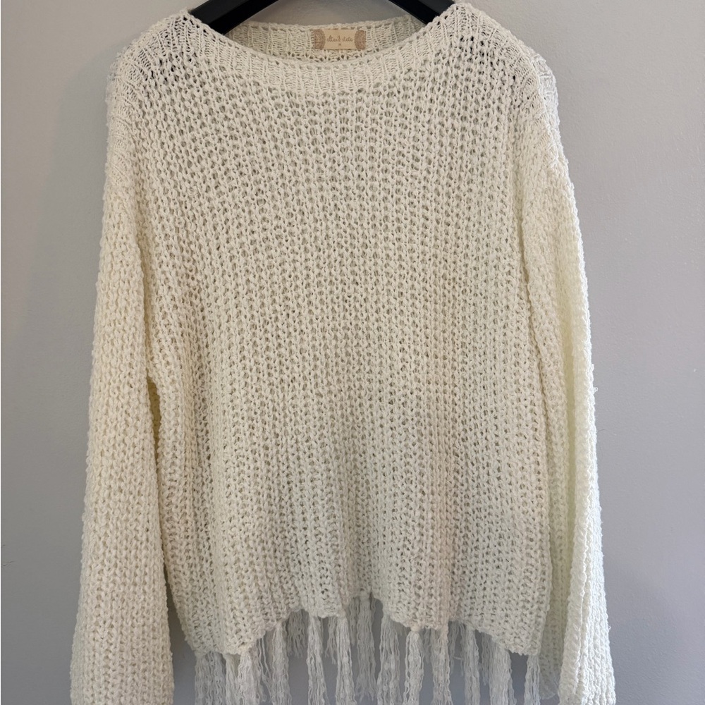 Altar'd State Cream Knitted Fringe Sweater - Picture 3 of 3